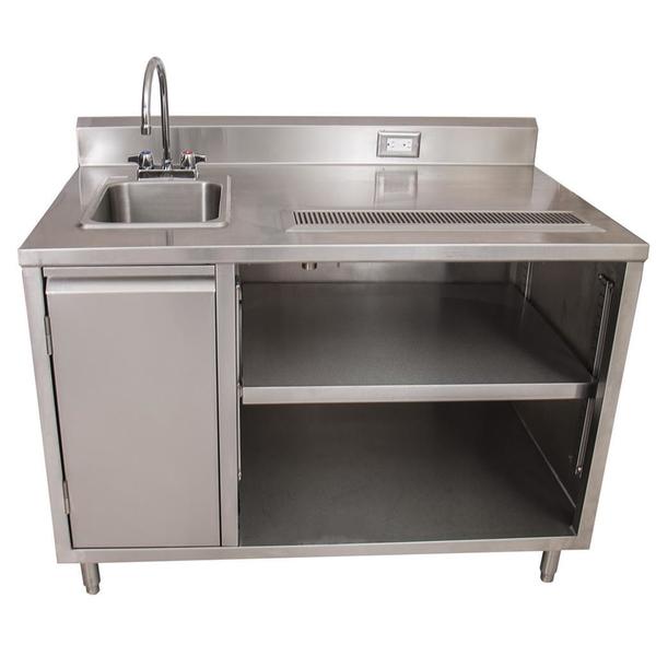 Bk Resources Stainless Beverage Table, Sink On Left, 5"Riser Electric Outlet 30X48 BEVT-3048L